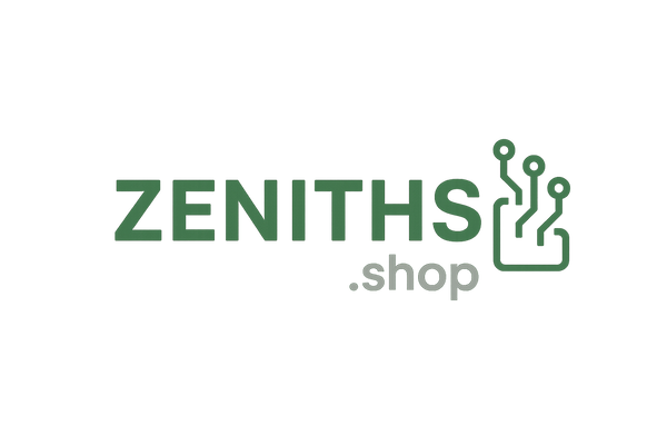 generate a logo for my website its name is zeniths.shop and we sell gadets like portable mini fan or wireless mini camera etc colour theme of website is darker green