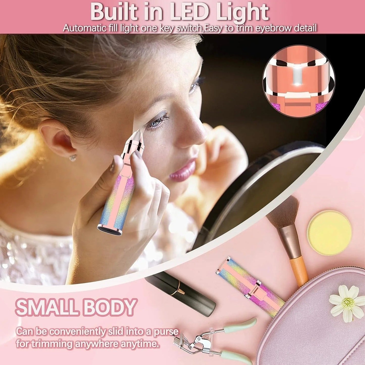 Rechargeable 2 in 1 Electric Eyebrow Trimmer and Facial Hair Shaver for Women