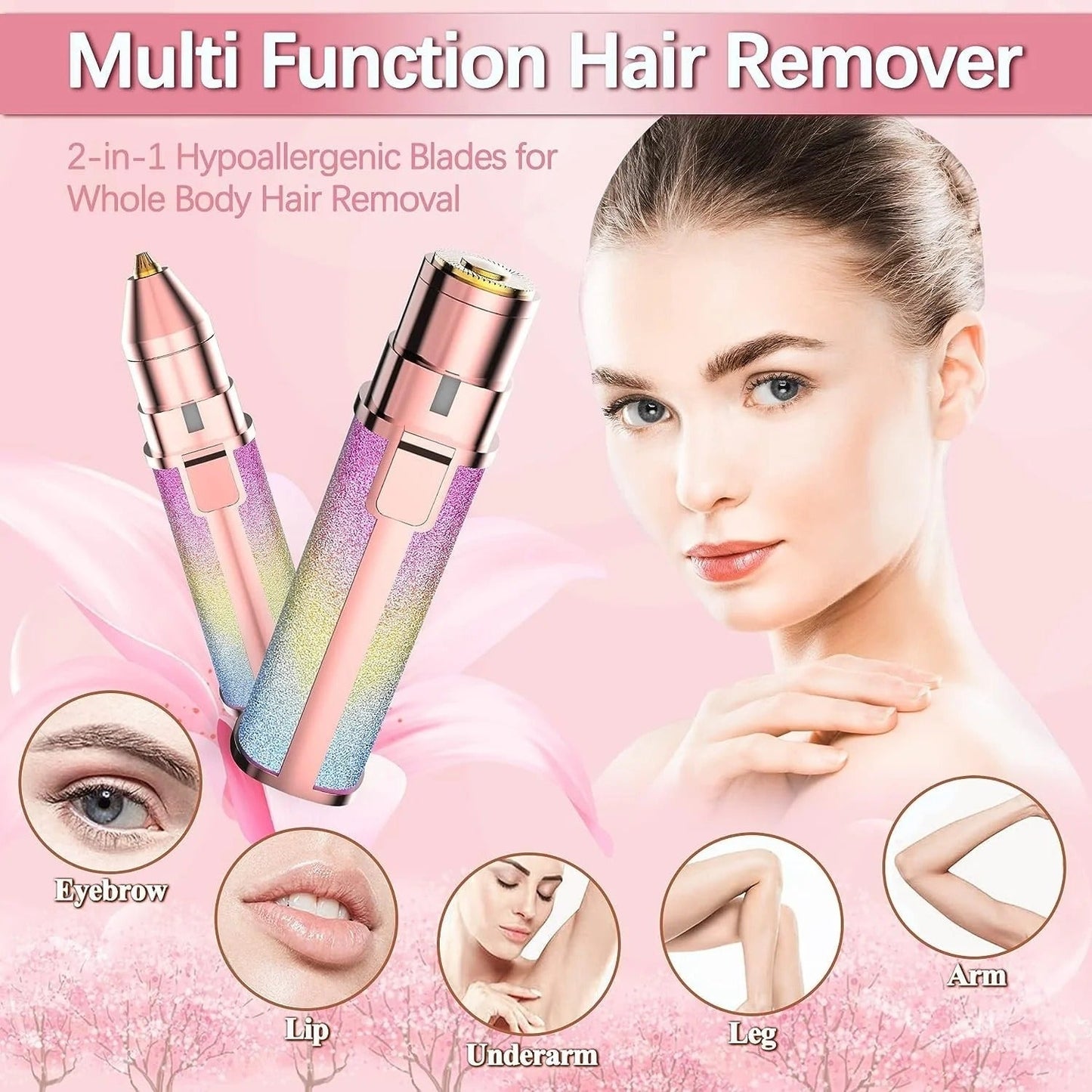 Rechargeable 2 in 1 Electric Eyebrow Trimmer and Facial Hair Shaver for Women